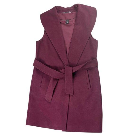 White House Black Market Sleeveless Wrap Coat Vest Shawl Collar Belted Size S/M - Picture 3 of 16